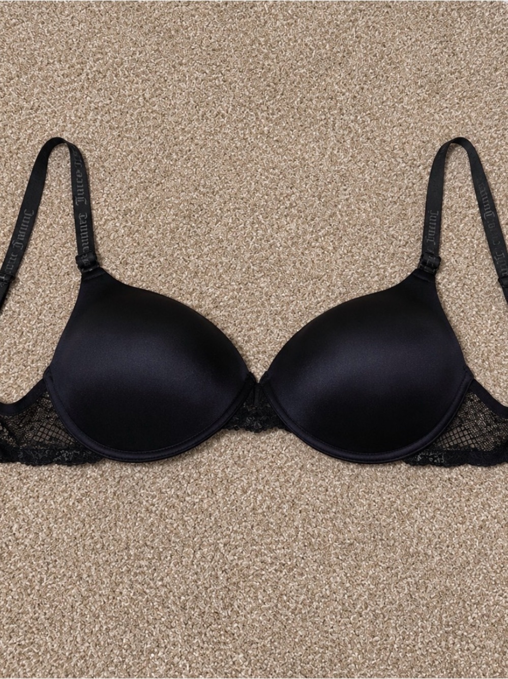 Juicy Couture Black Lace-Panel T-Shirt Bra no underwire padded 38C